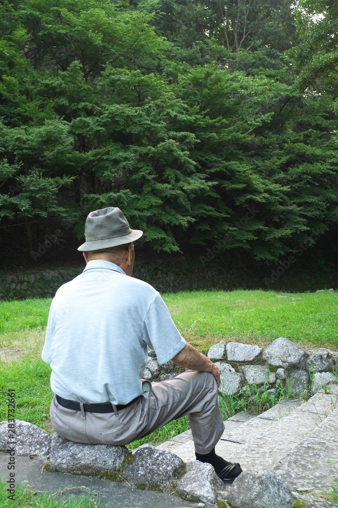 老人・男性・座る - An old man sitting alone in the wood 老人・男性・座る - An old man sitting alone in the wood