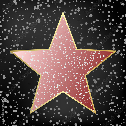 Hollywood celebrity star.  Gold star frame with copy space on the black background with texture