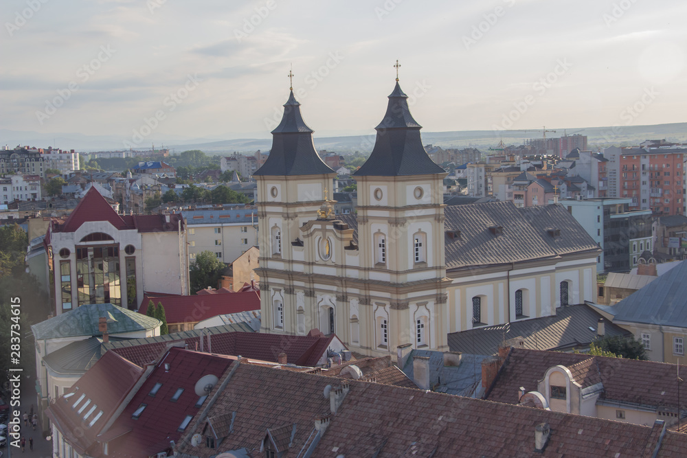 Tourist walk around the city. View of the city of Ivano-Frankivsk, the sights of the city.