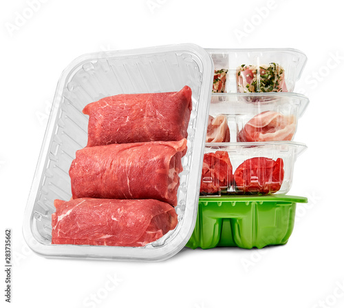 Package of raw meat dutch slavink isolated on white background. photo