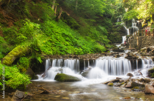 Landscape of waterfall Shypit in the Ukrainian Carpathian Mountains on the long exposure