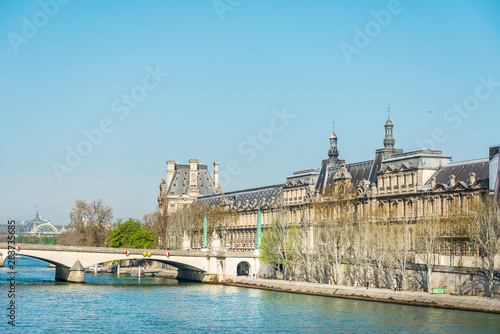PARIS, FRANCE - MARCH 31, 2019: Street view of river Seine in Paris city, France.