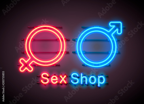 Neon sex shop. Red sexy symbol banner.