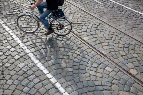 Cyclist and Railway Track; Frankfurt