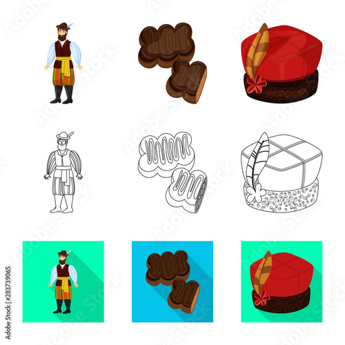 Isolated object of traditional and tour logo. Set of traditional and landmarks vector icon for stock.
