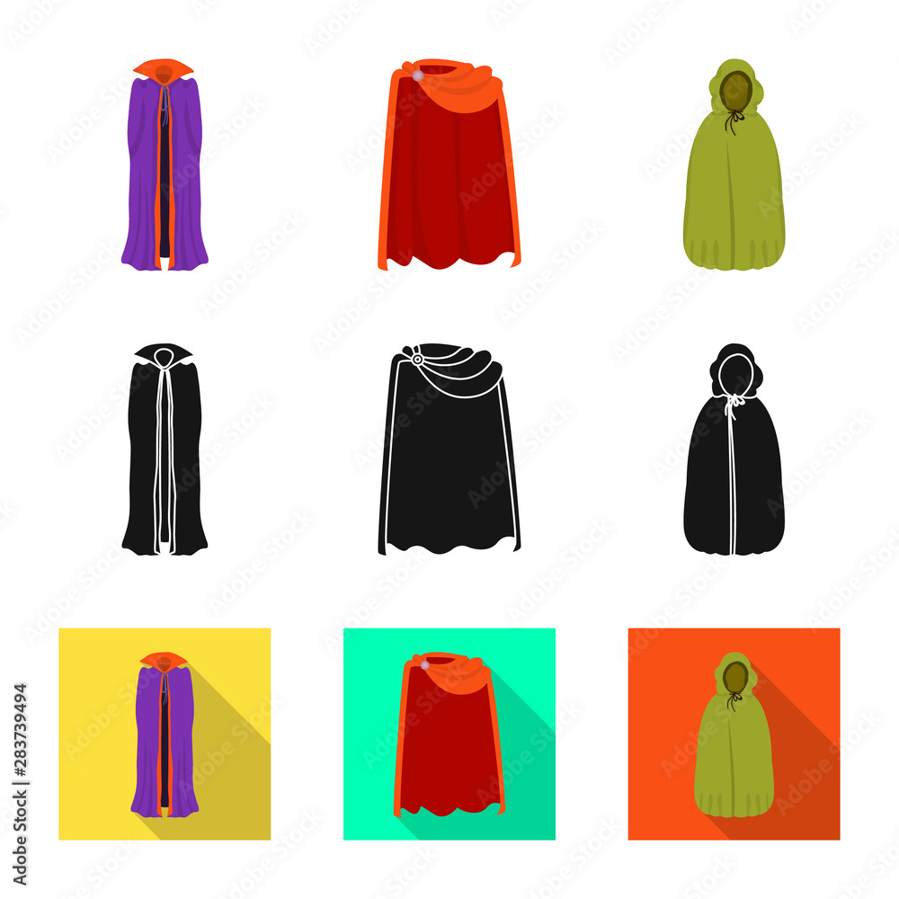 Vector illustration of material and clothing sign. Set of material and garment stock symbol for web.