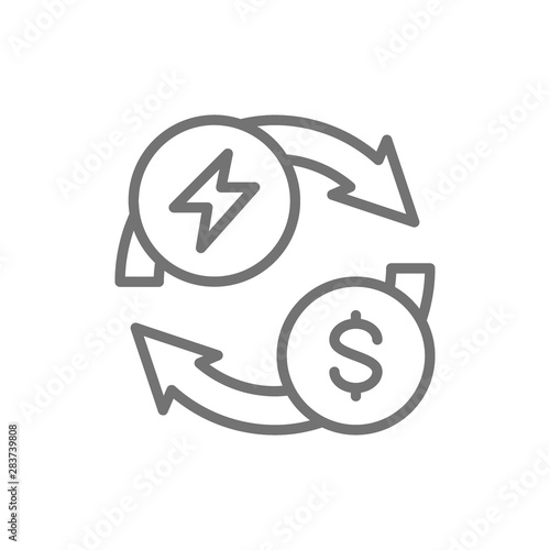 Purchase and sale of electricity, energy and money exchange line icon.