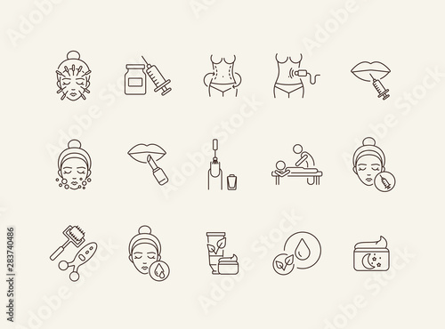 Cosmetologist line icon set