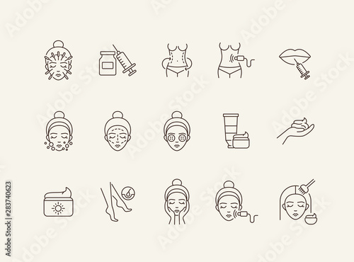 Cosmetology line icon set