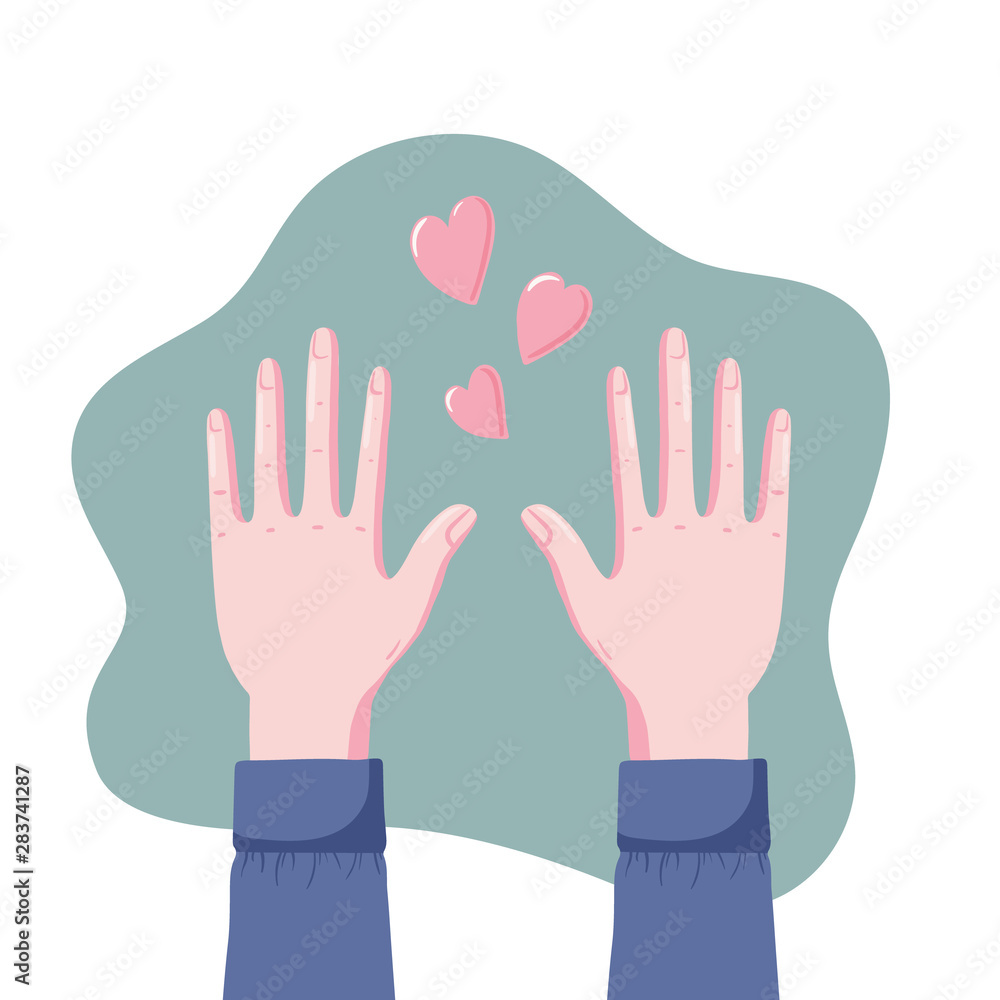 Human hands, arms in shirt raised in celebration, flat cartoon vector illustration isolated on white background. Pair of human hands raised in celebration, blessing gesture Human hands, arms in shirt raised in celebration, flat cartoon vector illustration isolated on white background. Pair of human hands raised in celebration, blessing gesture