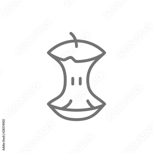 Apple core, food waste, garbage line icon.