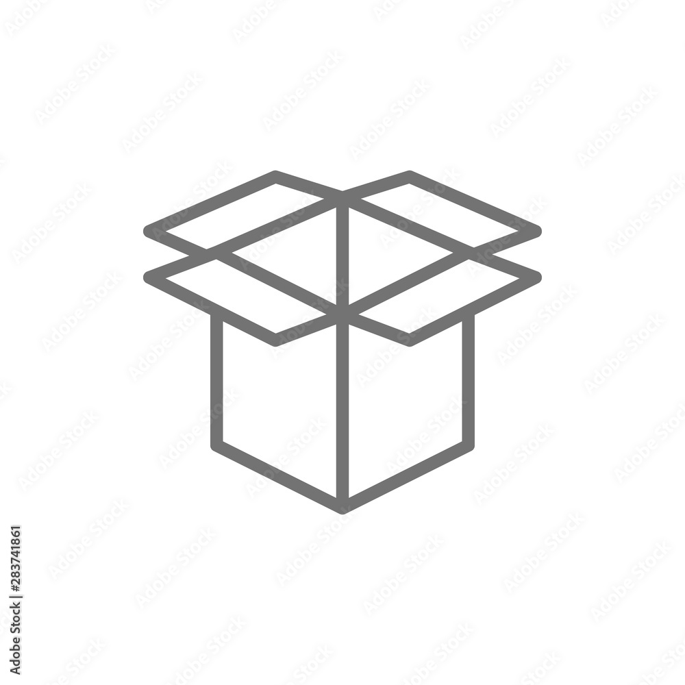 Open cardboard box, paper garbage line icon. Open cardboard box, paper garbage line icon.