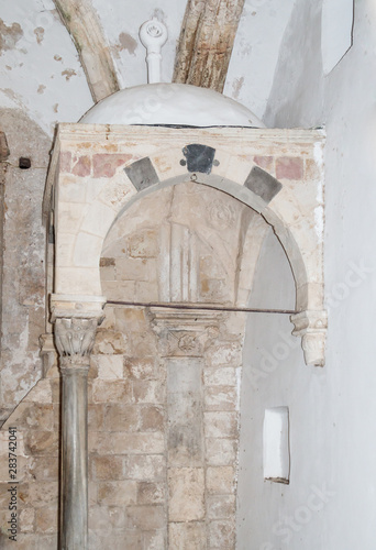 Fragment of the interior of the Room of the Last Supper in Jerusalem, Israel.