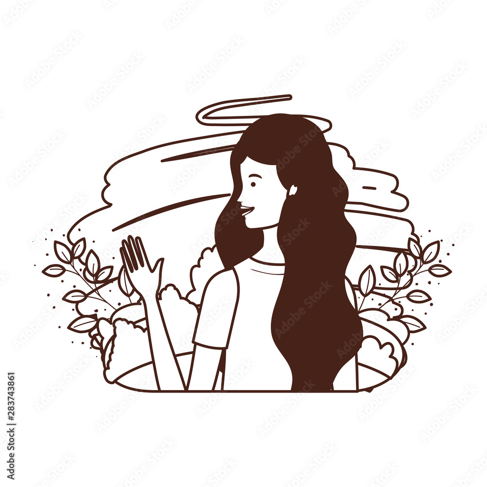 Obraz premium silhouette of young woman with landscape background