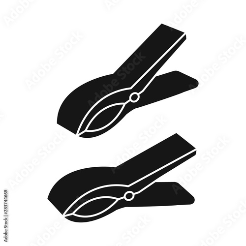 Vector illustration of clothespeg and plastic symbol. Set of clothespeg and pin stock symbol for web.