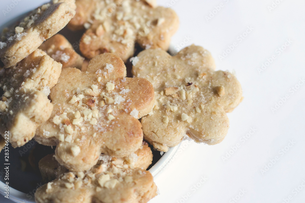 Closeup of some homemade biscuits in a bowl from above Closeup of some homemade biscuits in a bowl from above