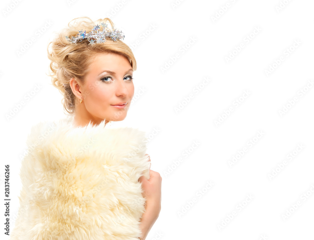 Beautiful woman in fashion Fur Coat, isolated on white background. Beautiful woman in fashion Fur Coat, isolated on white background.
