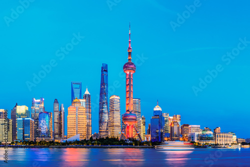 Sticker Shanghai cityscape commercial building at night