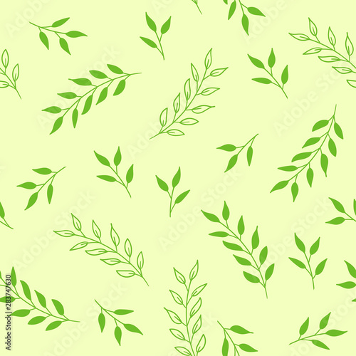 Floral seamless pattern. Vector green background with leaves. For textile print