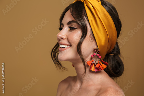 Fototapeta Close up beauty portrait of an attractive young topless woman
