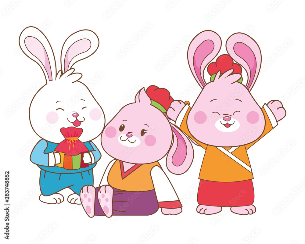 Rabbits celebrating mid autumn festival cartoons Rabbits celebrating mid autumn festival cartoons