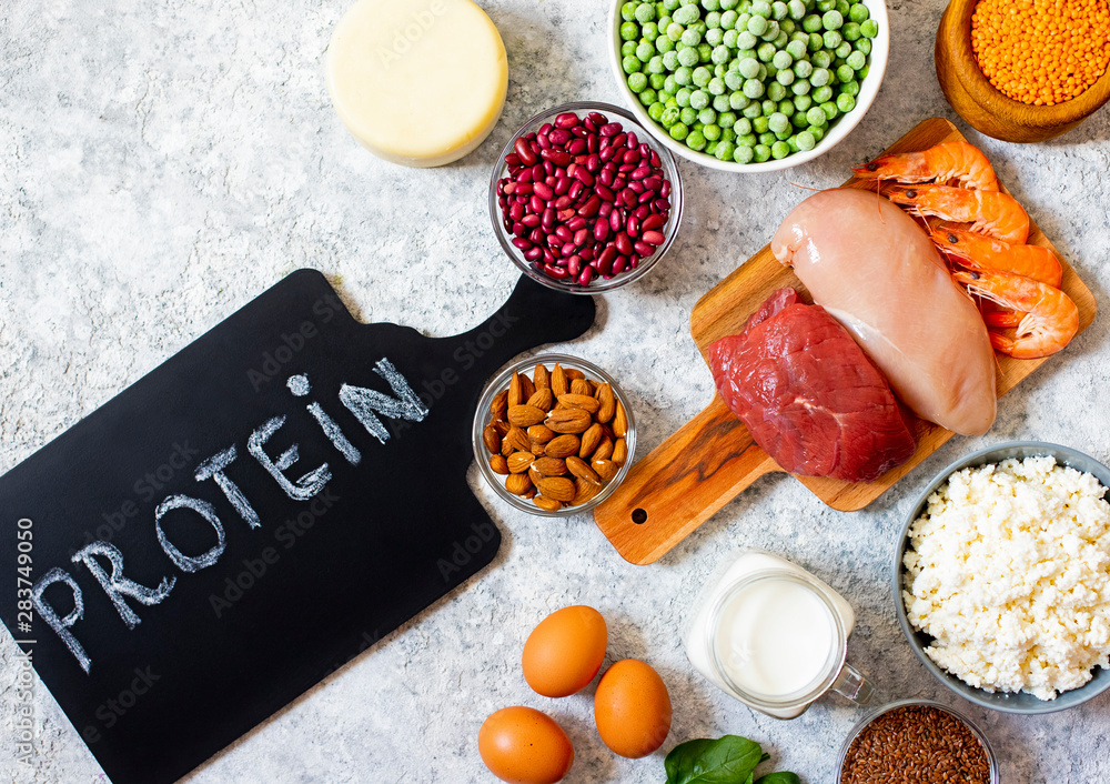 Assortment of Products with high level of protein. Healthy Protein ...