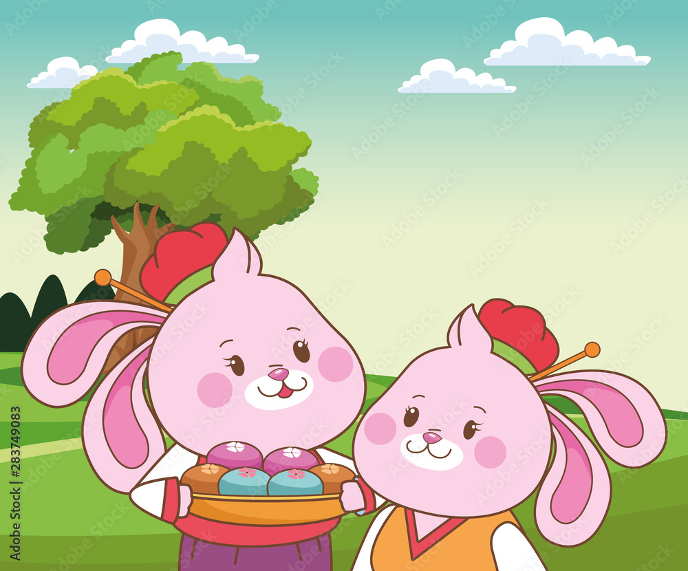Rabbits celebrating mid autumn festival cartoons Rabbits celebrating mid autumn festival cartoons