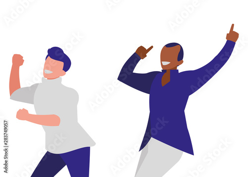 interracial dancers couple disco style characters