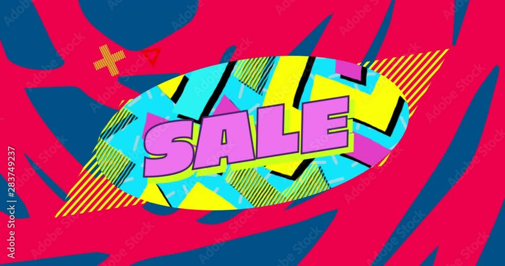 Sale graphic on blue oval with red and blue background 4k Sale graphic on blue oval with red and blue background 4k