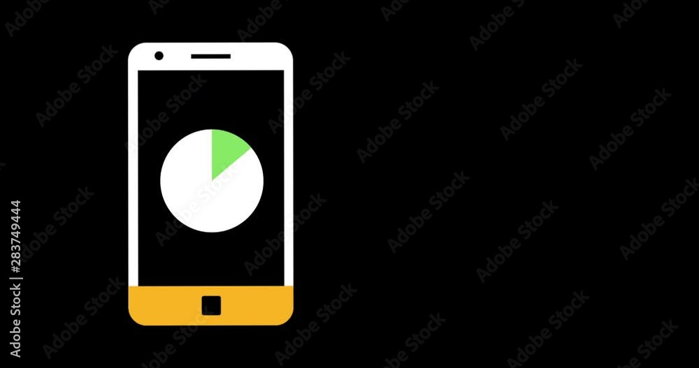 Icon of pie chart on smartphone screen filling up with colours 4k Icon of pie chart on smartphone screen filling up with colours 4k