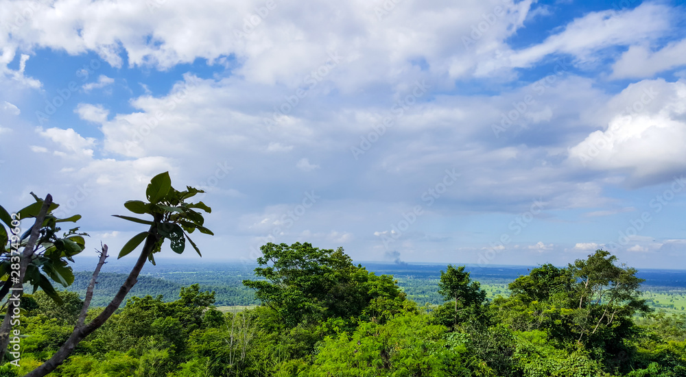 beautiful high top view of landscape mountain and nature of the rain forest in Sakon Nakhon Province, Thailand. It's a good place for travel and relaxing in the forest