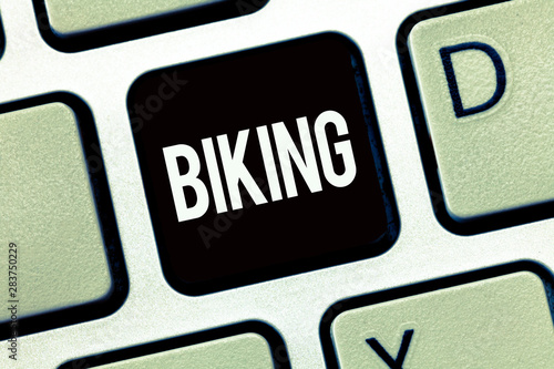 Word writing text Biking. Business concept for ride bicycle or motorcycle Delievering package Individual Sport. photo