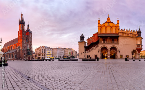 Krakow. Panorama of the church of St. Mary and the market square.