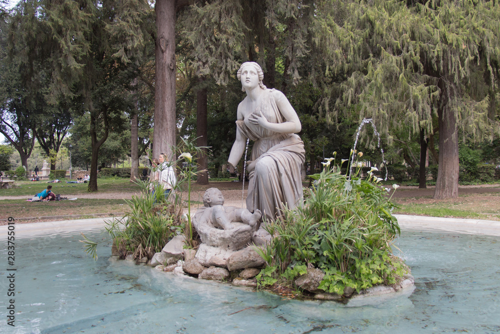 Moses fountain and statue in Villa Borghese Garden. Rome, Italy.