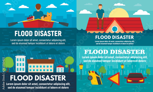 Flood banner set. Flat illustration of flood vector banner set for web design
