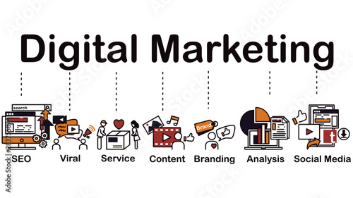 Digital Marketing icon. SEO, Viral, Service, Content, Branding, Analysis, Social media