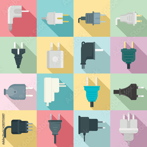 Plug icons set. Flat set of plug vector icons for web design