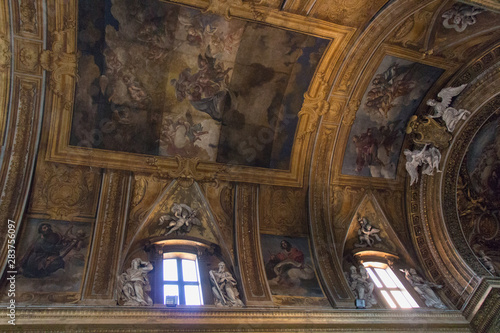 Frescoes on the ceiling of Jesus and Mary Church, Rome, Italy.