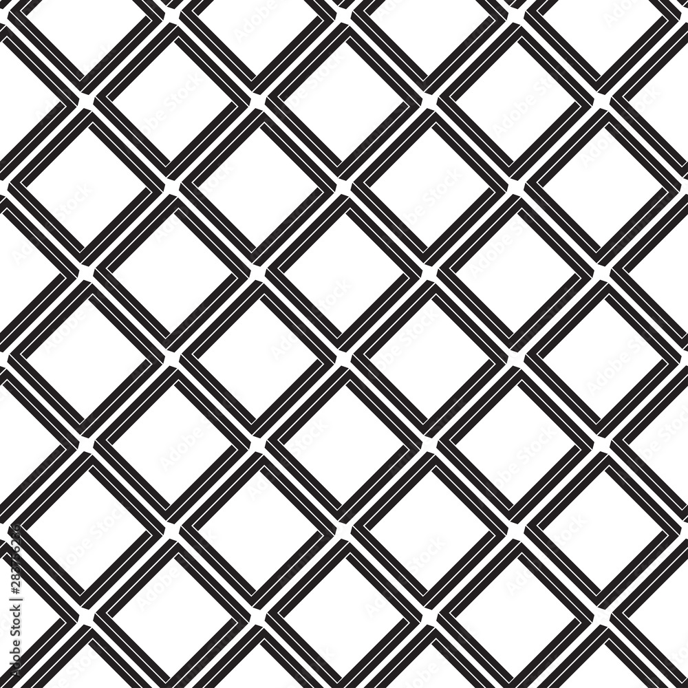 Geometric seamless pattern with rhombuses, tile background, black and white design. Vector illustration