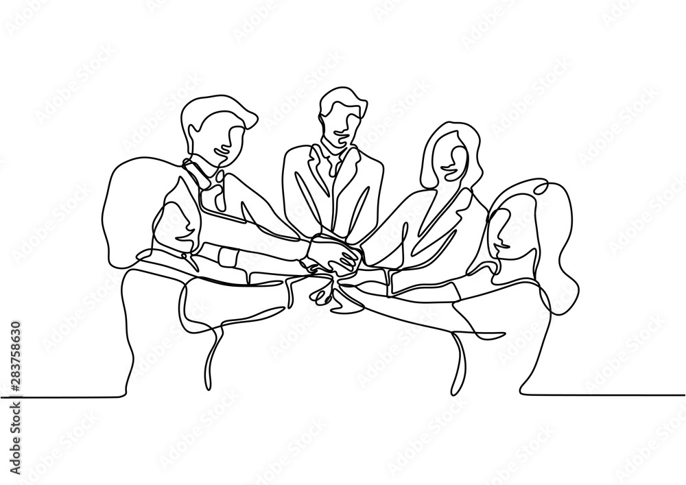 Vettoriale Stock Continuous one line drawing of group of business team work  holding hands | Adobe Stock