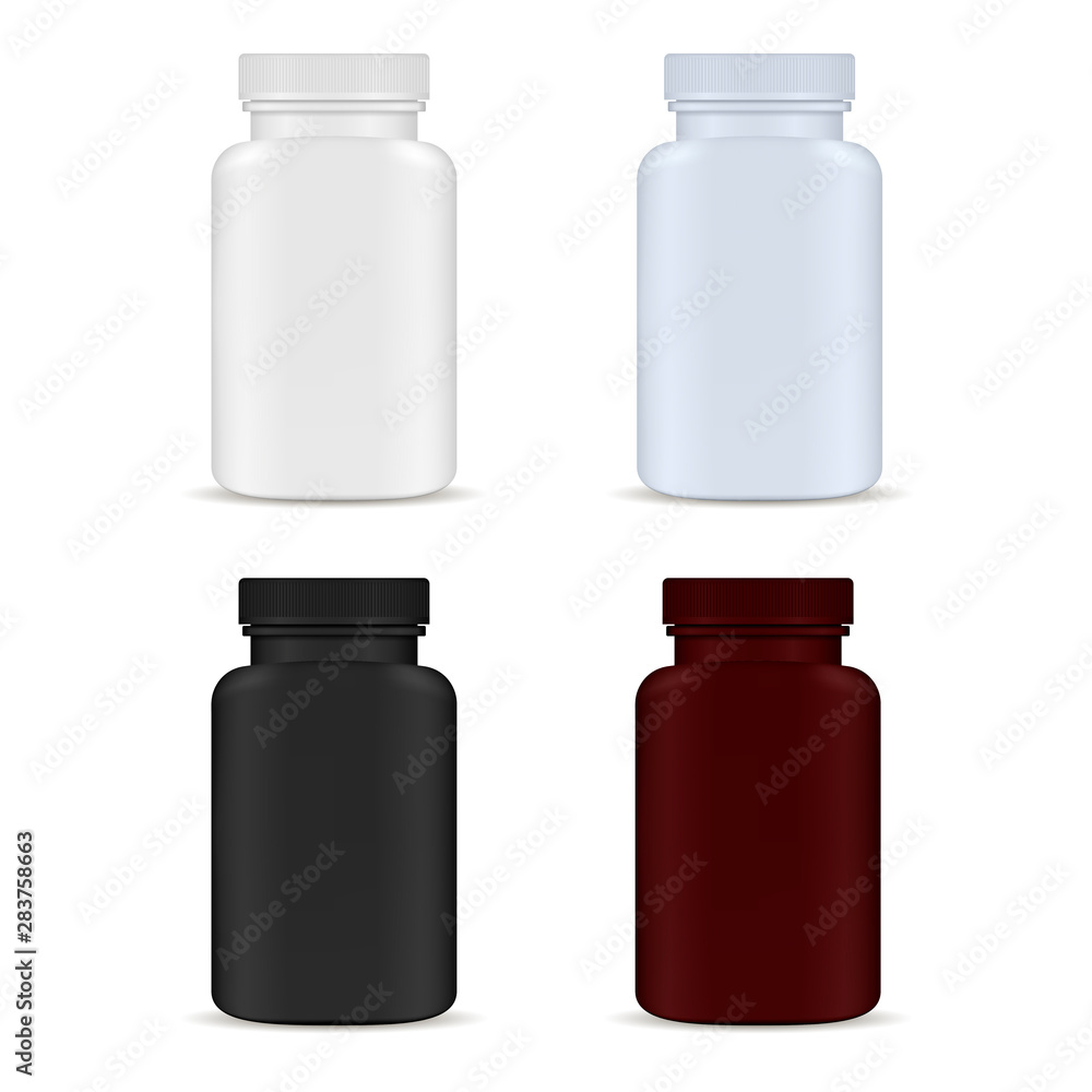 Blank medicine bottle and package isolated on white background