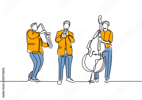 Photography One line drawing Jazz performance with cello, trumpet, and saxophone