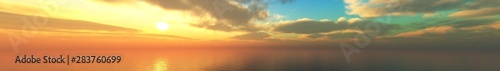 Panorama of the sea landscape at sunset. Stormy sky over the ocean. Banner.   3d rendering