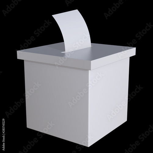 Blank election box ballot campaign mockup. Casting vote concept 3d render on black background © newb1