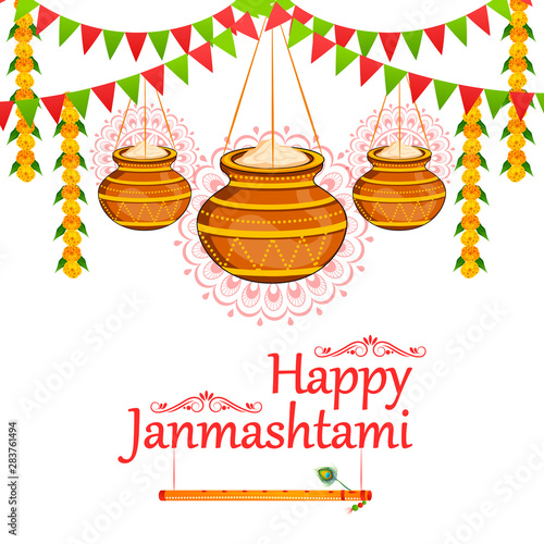 Dahi Handi, pot of cream on Krishna Janmashtami festival background of  India in vector Stock Vector | Adobe Stock