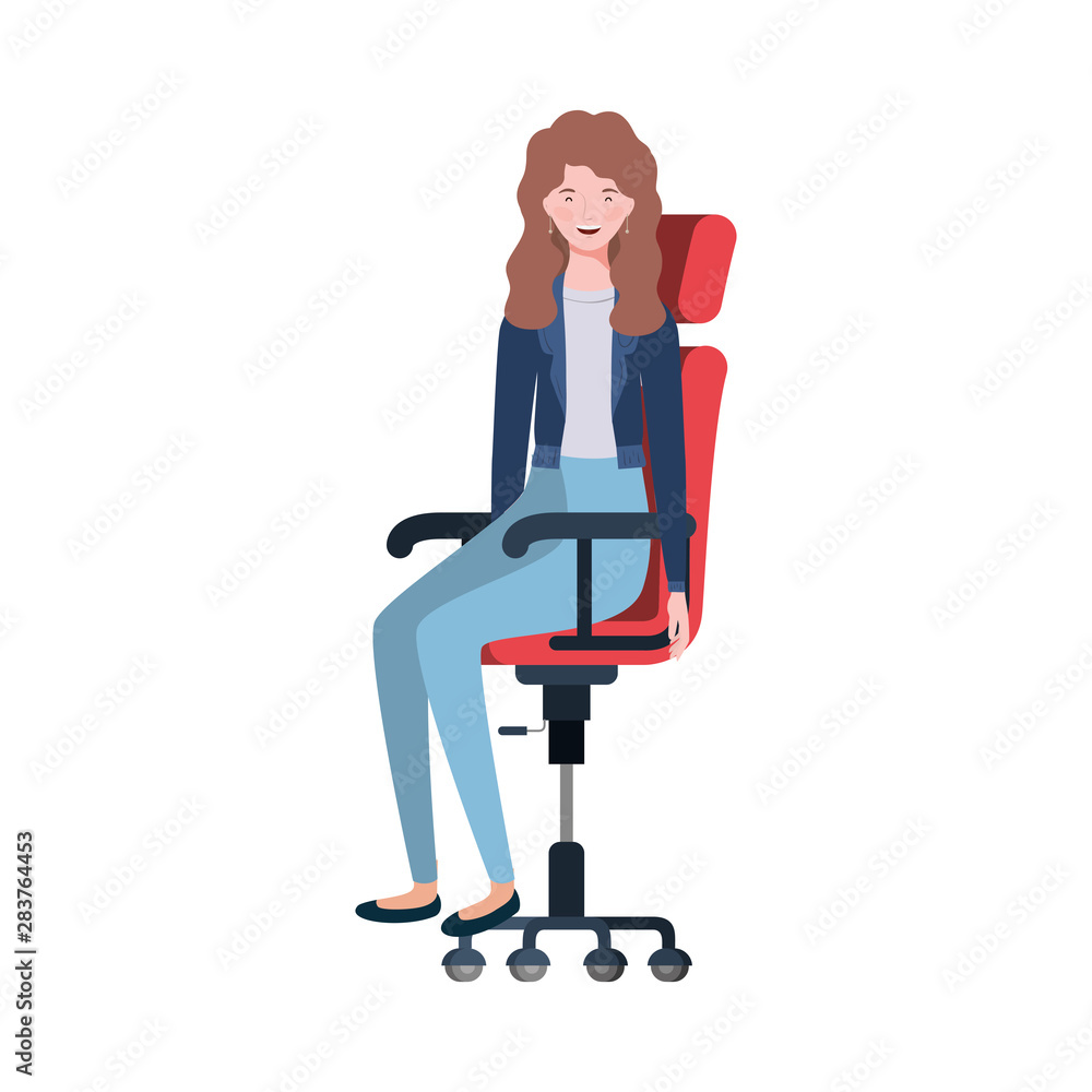 woman with sitting in office chair on white background