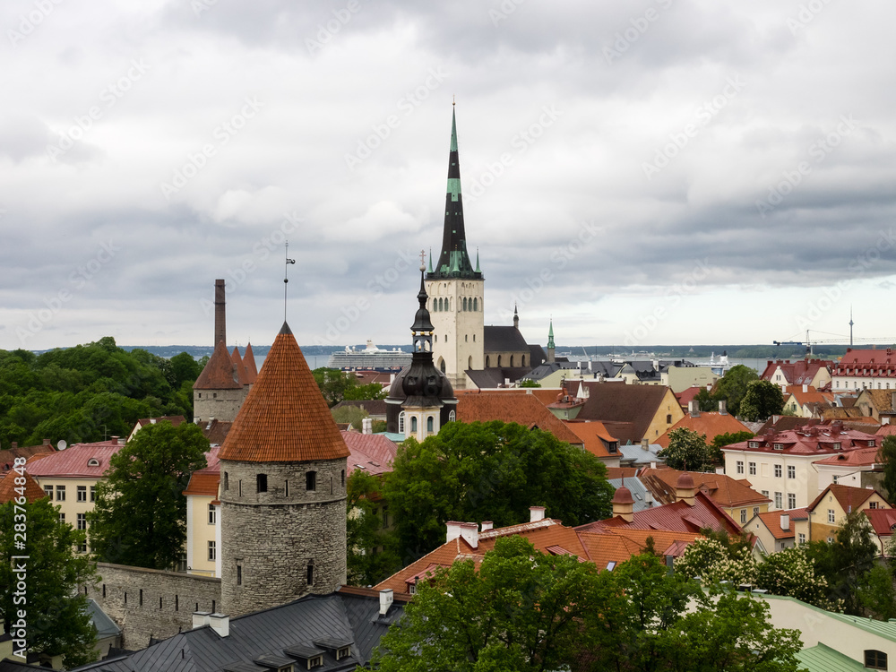 View of Old town of Tallinn in overcast weather. Tallinn, Estonia, Europe
