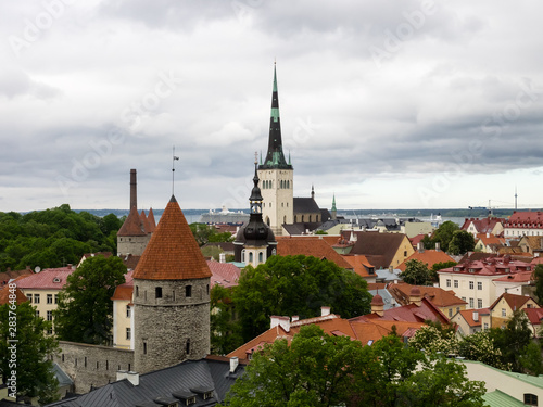 View of Old town of Tallinn in overcast weather. Tallinn, Estonia, Europe