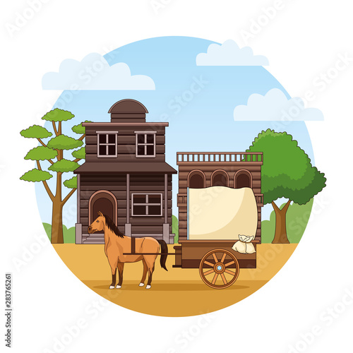 Horse with antique carriage vehicle