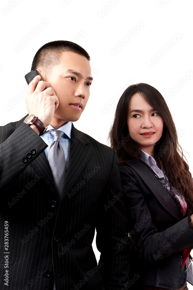 Business team man and woman portrait on white background Business team man and woman portrait on white background